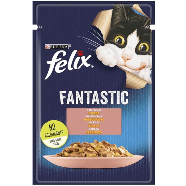 Влажный корм Феликс Felix Fantastic консервы для кошек с лососем в желе 85 г, Purina 442376 фото