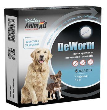 AnimAll VetLine DeWorm XL (ДеВорм) антигельмінтний препарат для собак і цуценят (№6 таблетки) 112943 фото