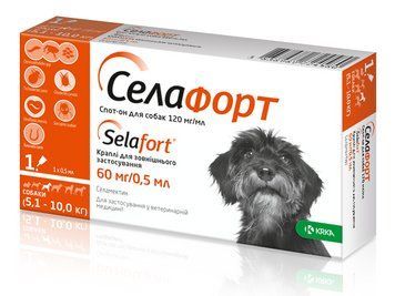 Селафорт (Selafort) краплі від бліх кліщів і гельмінтів для собак вагою 5-10 кг 1 піпетка KRKA 27476 фото