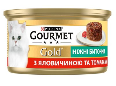 Консерва для котів Gourmet Gold (Гурме Голд) Ніжні Биточки з яловичиною і томатом 85 г Purina 442474 фото