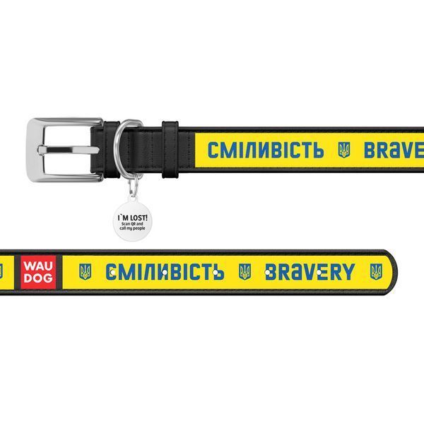 Нашийник для собак шкіряний WAUDOG Design з QR-паспортом, малюнок "Сдрібність", S, Ш 15 мм, Д 26-35 см, чорний 3603-0231-01 фото