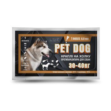Краплі PET DOG для собак вагою 30-40 кг (6 мл №1 піпетка) від кліщів, бліх, волосоїдів, комарів (Круг) 905228 фото