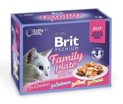 Набір паучів для котів Бріт Brit Premium сімейна тарілка в желе 12 шт х 85 г 111245/408 фото