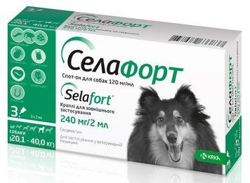 Селафорт (Selafort) краплі від бліх кліщів і гельмінтів для собак вагою 20-40 кг (1 піпетка) KRKA 27474 фото