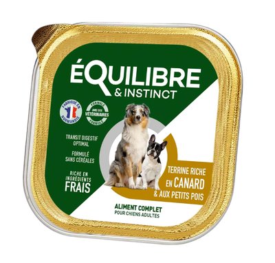 Паштет Equilibre для дорослих собак з качкою та зеленим горошком ламістер 300 г х7986 фото